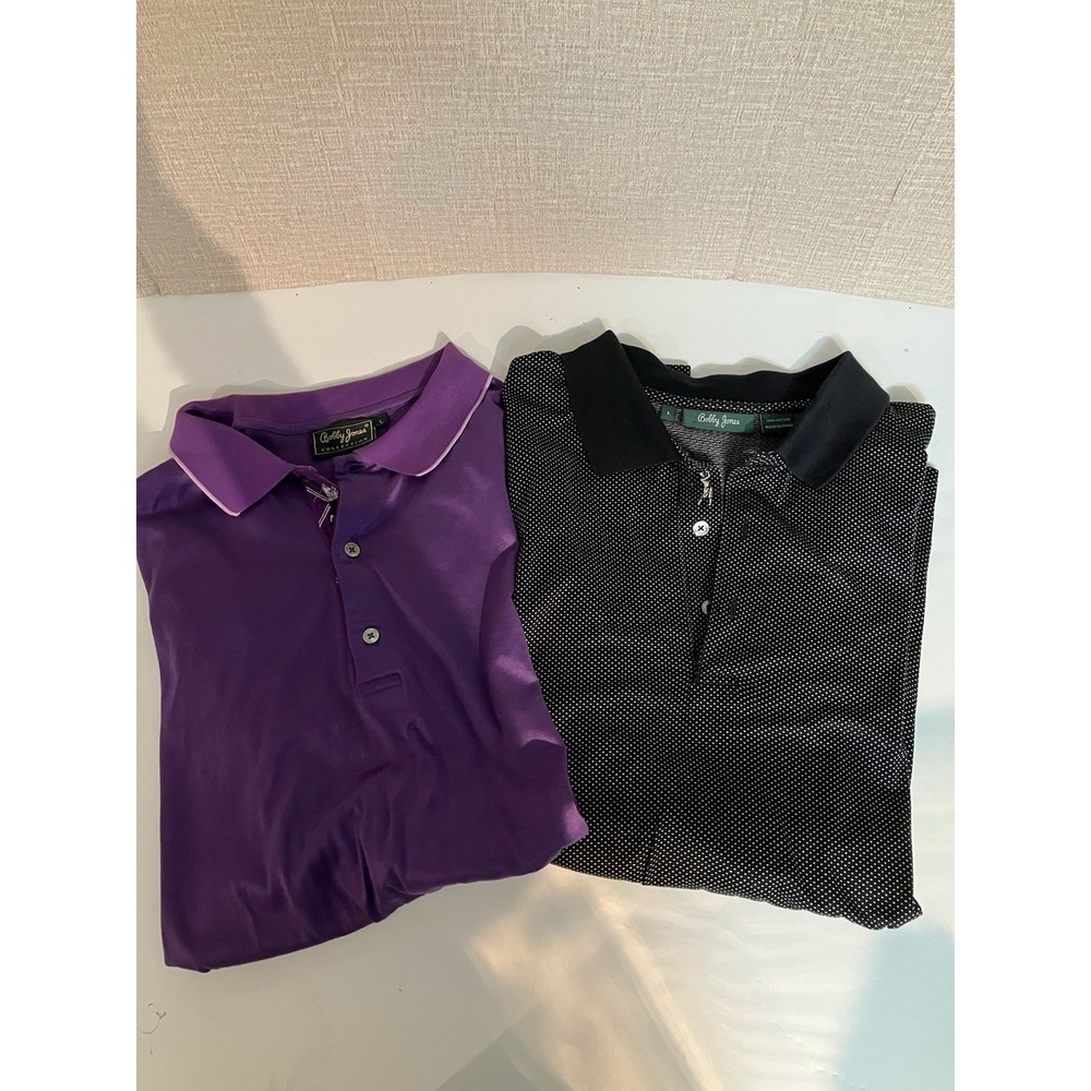 Lot of 2 Bobby Jones Men's Polo Golf Shirts Size L  Black And Purple